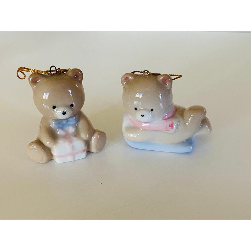 VINTAGE 1980s RUSS Ceramic Teddy Bears Christmas Tree Xmas Japan Ornament